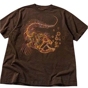 Gildan Anglerfish Skeleton Graphic T-Shirt Womens Small Brown Excellent Unisex